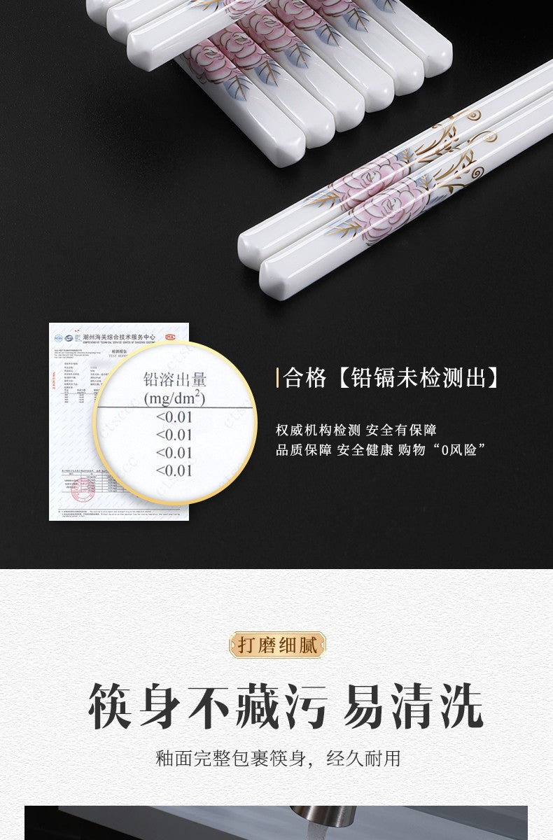 Novo conjunto de hashis de cerâmica à prova de quedas, antiderrapante, de grau alimentício, resistente à umidade, de alta temperatura, talheres chineses, hashis de sushi