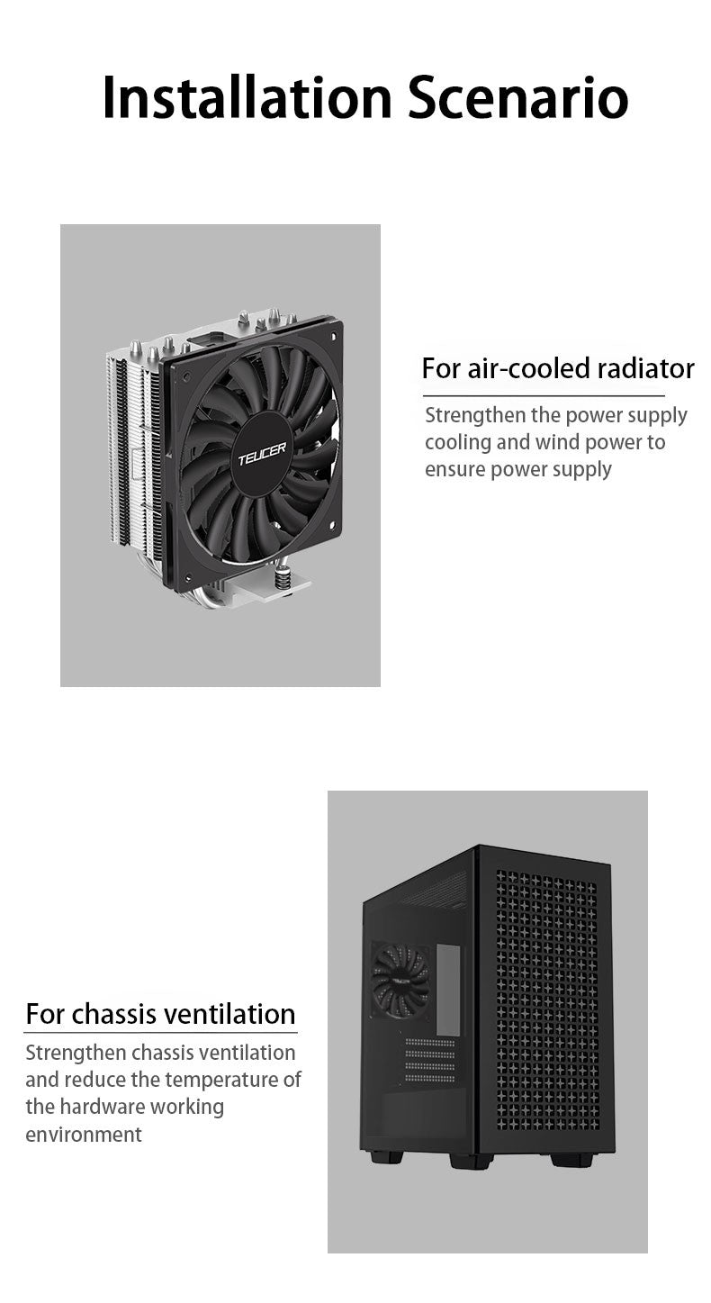 TEUCER TE-12012 Ultra-thin Cooling Fan 120x120x12mm Ultra-thin Size Low Noise 4PIN PWM For Desktop Computer CPU Cooler