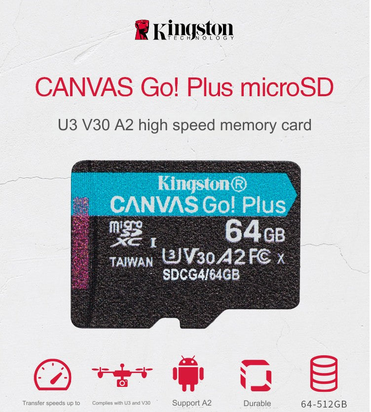 Cartão de Memória Kingston Até 200MB/S Micro SD TF 64GB 256GB 128GB 512GB 1TB Velocidade de Leitura Classe 10 U1 V30 A1 Flash para Eletrônicos
