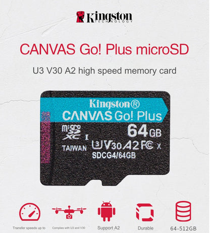 Cartão de Memória Kingston Até 200MB/S Micro SD TF 64GB 256GB 128GB 512GB 1TB Velocidade de Leitura Classe 10 U1 V30 A1 Flash para Eletrônicos
