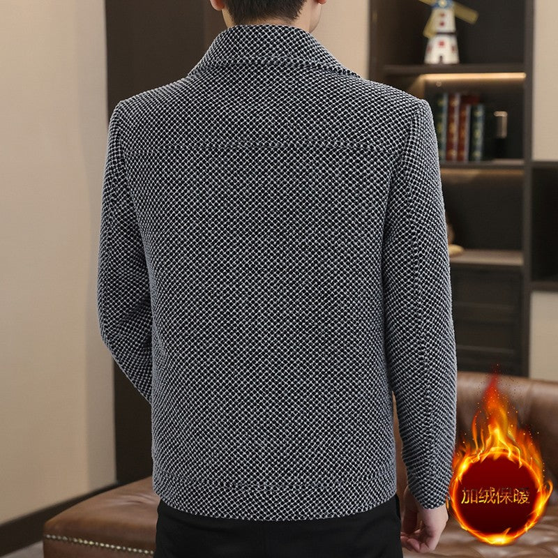Korean Winter Woolen Jacket Men Plush and Warm Short Trench Coat Plaid Casual Business Streetwear Overcoat Social Men Clothing
