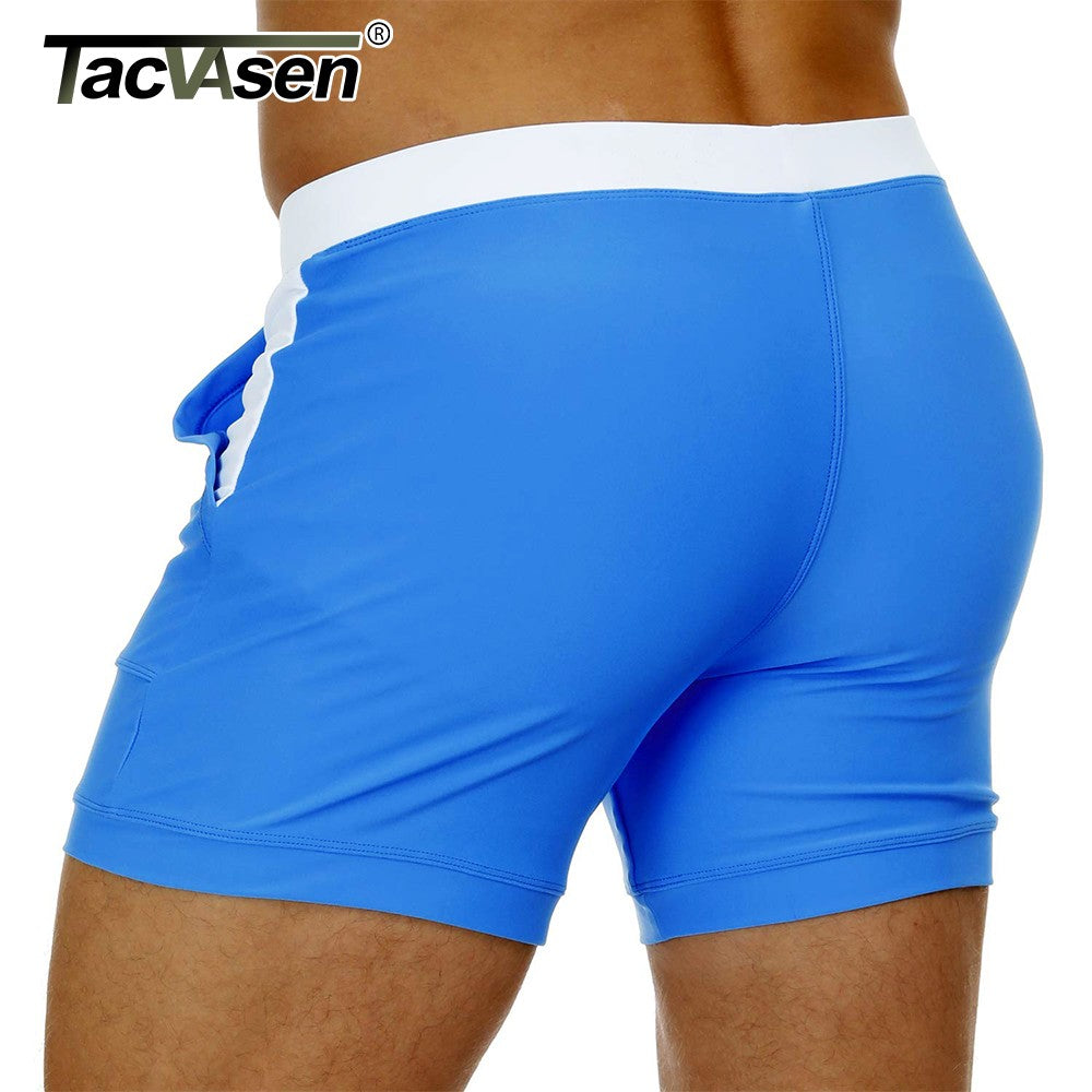 TACVASEN Summer Swimming Board Shorts Mens Beach Shorts Brief Boxer Trunks With Pocket Quick Dry Outdoor Casual Swimwear Bottoms