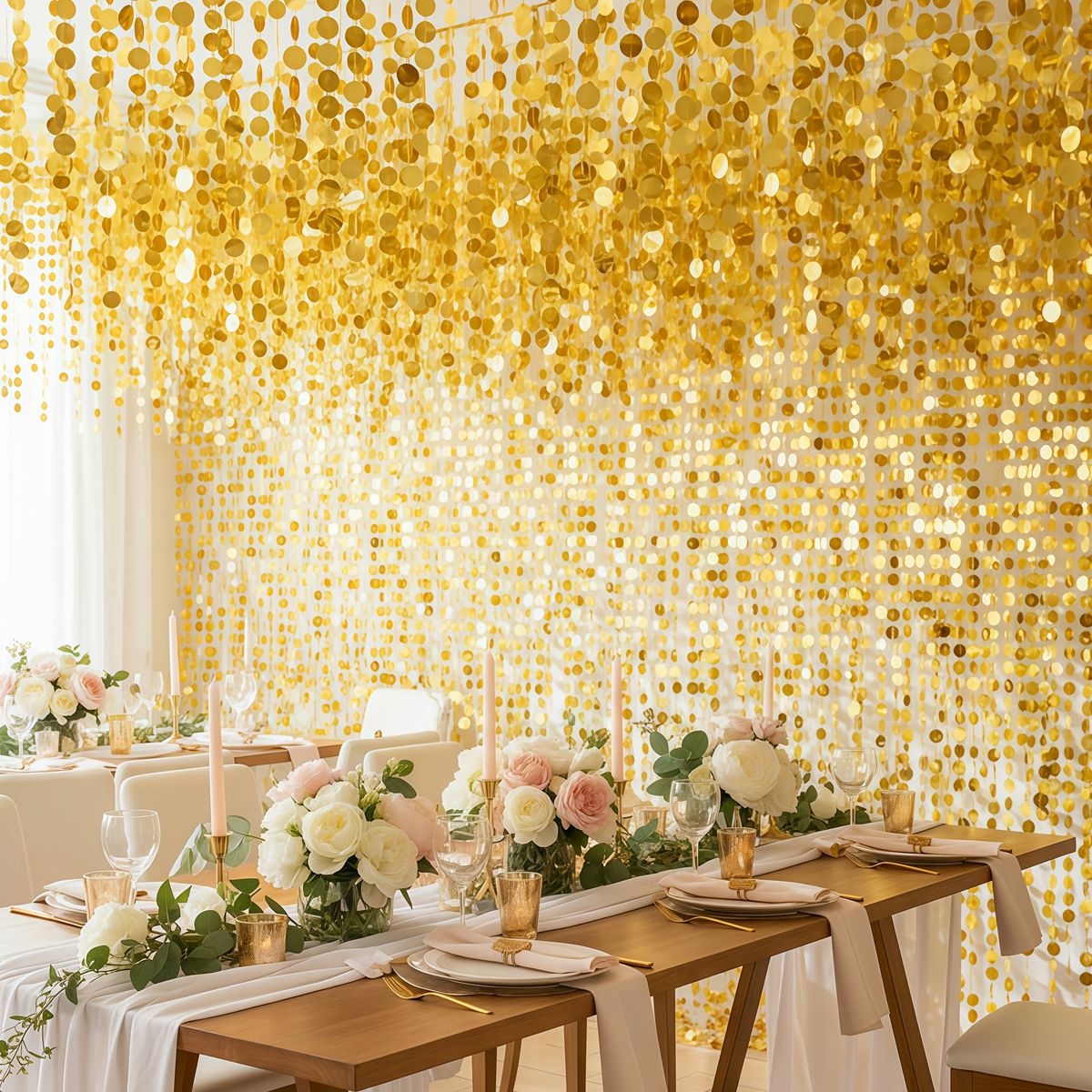 Shimmer Golden Sequin Curtain Backdrop Sparkly Glitter Hanging Decorations for Weddings Party Porch Decor & Holiday Celebrations