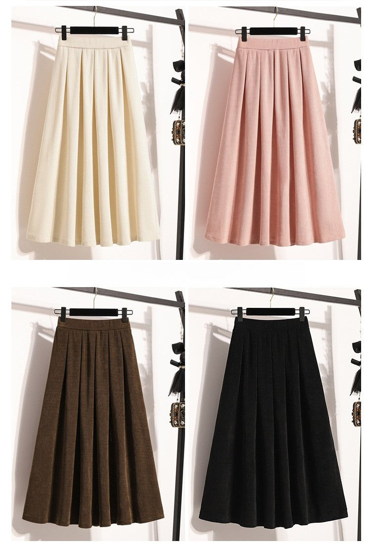 2025 Plus Size Pleated Skirts Solid Versatile Medium Length Skirt A-Line Maxi Gown Cover Autumn Winter New Half-length Skirt