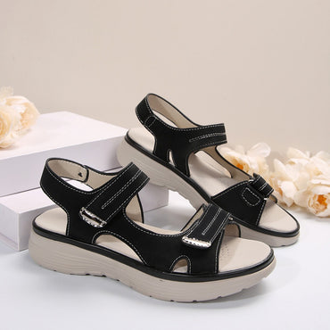 Women's Solid Color Casual Sandals, Platform Ankle Buckle Soft Sole Walking Wedge Shoes, Slingback Summer Shoes