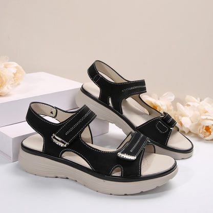Women's Solid Color Casual Sandals, Platform Ankle Buckle Soft Sole Walking Wedge Shoes, Slingback Summer Shoes