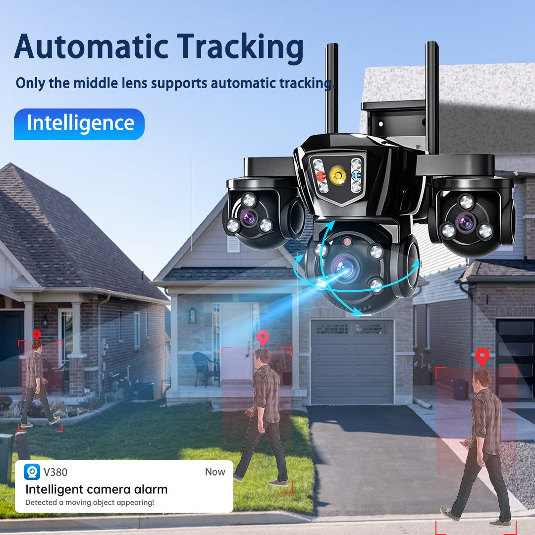 V380 Pro WiFi Wireless Solar Camera 4G Sim Card Three Screen Outdoor Solaire CCTV Three Lens Battery 360 Solar Security Cameras