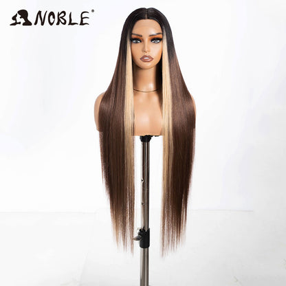 Perucas Noble Cosplay Para Mulheres Negras Perucas Sintéticas Lisas de Renda de 38 Polegadas Peruca Loira Ombre de Renda Peruca Sintética Loira de Renda Cosplay