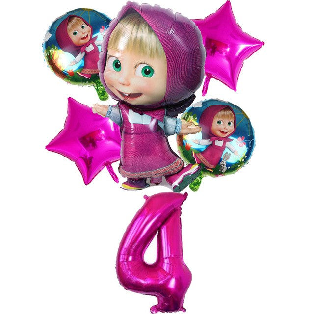 Masha and The Bear Theme Birthday Party Supplies Girls Masha Tableware Set Balloons Plates Cups for Kids Party Baby Shower Decor