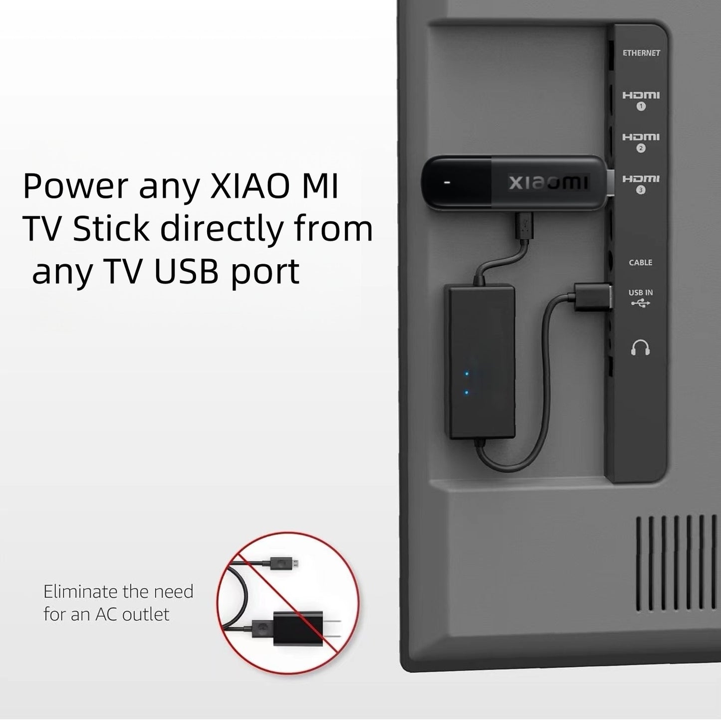 Adaptador de cabo de alimentação para Xiaomi TV Stick, alimenta o Xiaomi TV Stick diretamente da porta USB da TV (elimina a necessidade de adaptador CA)