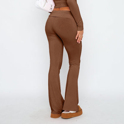 Women'S Fashion Solid Color Slim Fit Slim Reverse Waist Low Waist Elastic Waist Flare Pants Pantalones De Mujer Cintura Alta