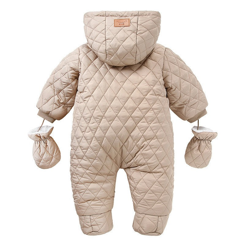 Winter Newborn Boys Romper Cotton Padded Argyle Printed Infant Babys Boys Bodysuit Toddler Kid Boy Hooded Jumpsuit 0-3Y Overalls