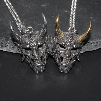 Gold Color Horn Ghost Mask Pendant Necklace For Men Retro Style Stainless Steel Neck Chain Silver Color Jewelry Halloween Gift