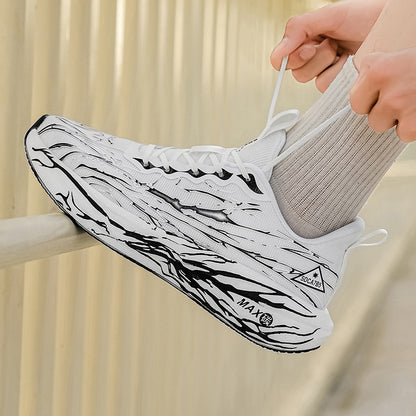 Unisex Running Shoes Breathe Mesh Fashion Lace Up Mens Womens Sneakers Cushioning Thick Sole Outdoor Tennis Shoes for Men Women