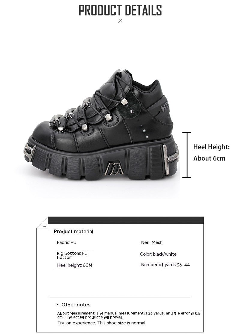 2025 New Brand Punk Style Women Shoes Lace-up heel height 6CM Platform Shoes Woman Rock Boots Metal Decor Woman Sneakers