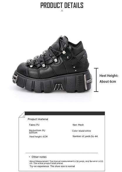 2025 New Brand Punk Style Women Shoes Lace-up heel height 6CM Platform Shoes Woman Rock Boots Metal Decor Woman Sneakers