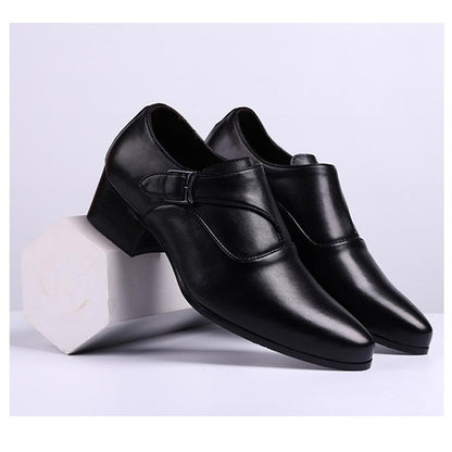 Genuine Leather Men Height Increasing Dress Shoes 6cm Fashion Business Brand Male Footwear Pure Black Monks