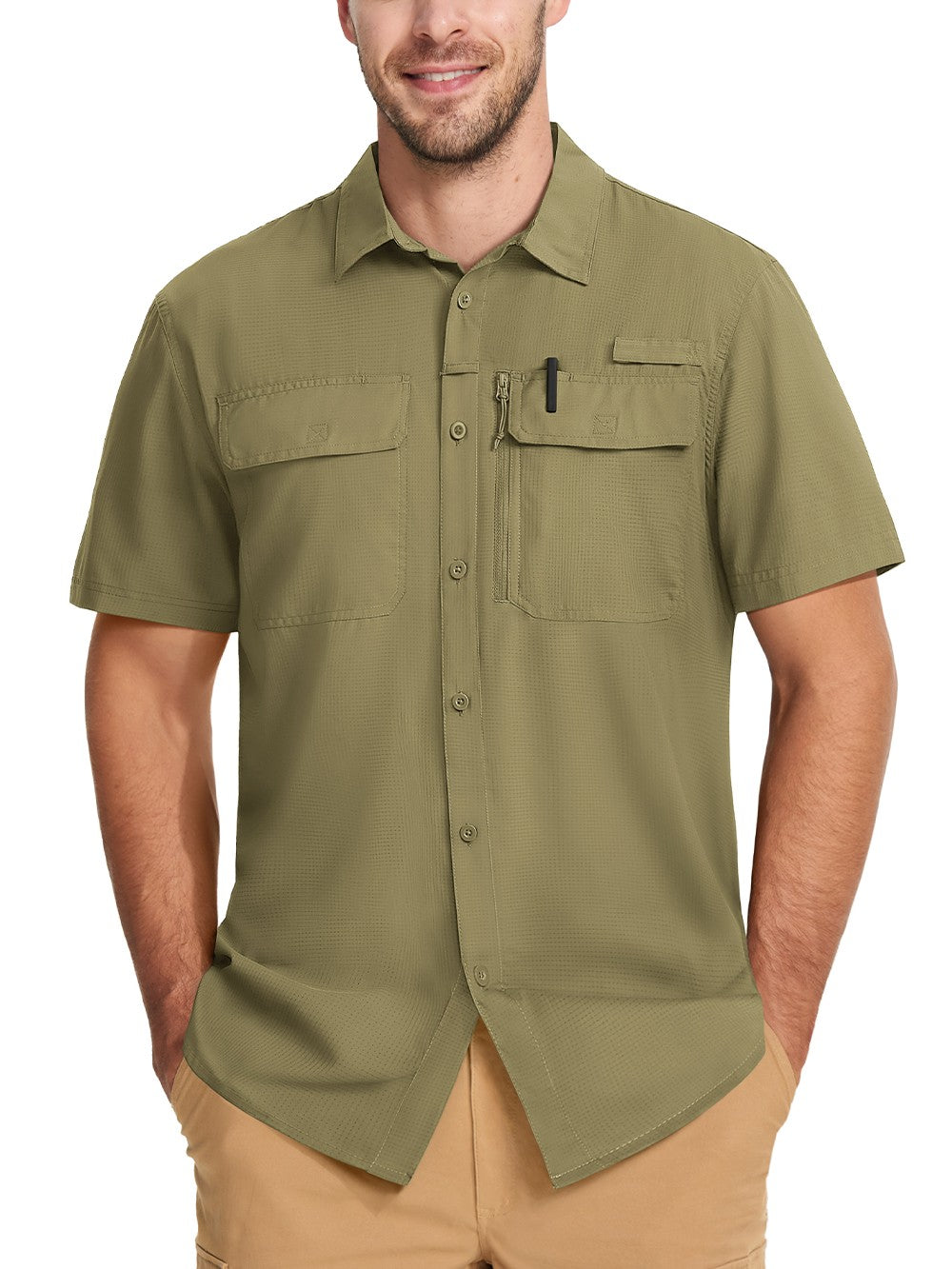 TACVASEN Short Sleeve Fishing Shirts Men's UPF 50+ Sun Protection Cargo Work Shirts Mesh Breathable Quick Dry Hiking Shirts Man