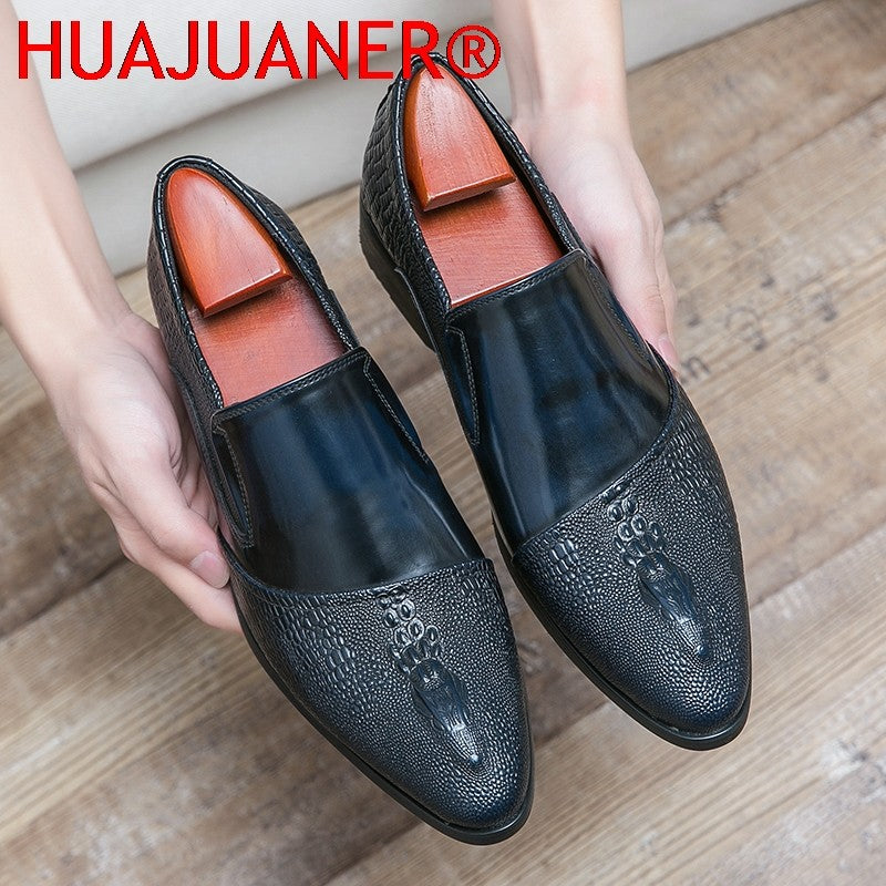 Luxury Crocodile Pattern Men Business Loafers Big Size Fashion Leather Comfortable Designer Wedding Social Formal Platform Shoes