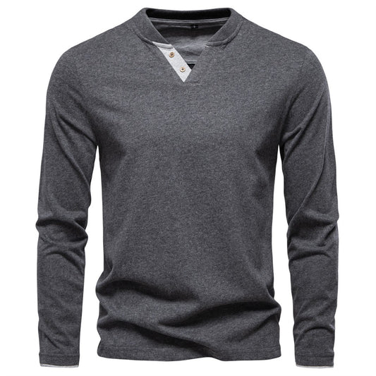 AIOPESON 100% Cotton T-shirt Men Casual Solid Color Long Sleeve Sweater Autumn Fashion High Quality Henley Collar Mens T-shirts