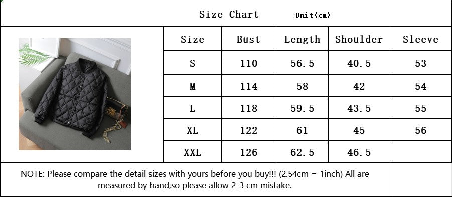 Women New Fashion Ultra Light Down Cotton Outwear Short Quilted Cotton Jacket Autumn Winter Single Breasted Cotton-Padded Coat