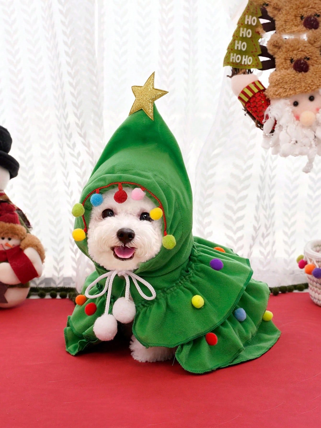 Fantasia de Natal para Pets, Capa de Cachorro para Outono e Inverno, Manto Xale de Cachorro com Design de Árvore de Natal, Roupa de Transformação para Cachorro