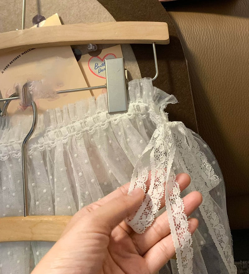 Y2K Trim Lace Up Short Fart Curtain Skirt Spring Layered Skirt INS Women Wrap Skirt Bandage Dress Apron Curtain Expansion Skirt