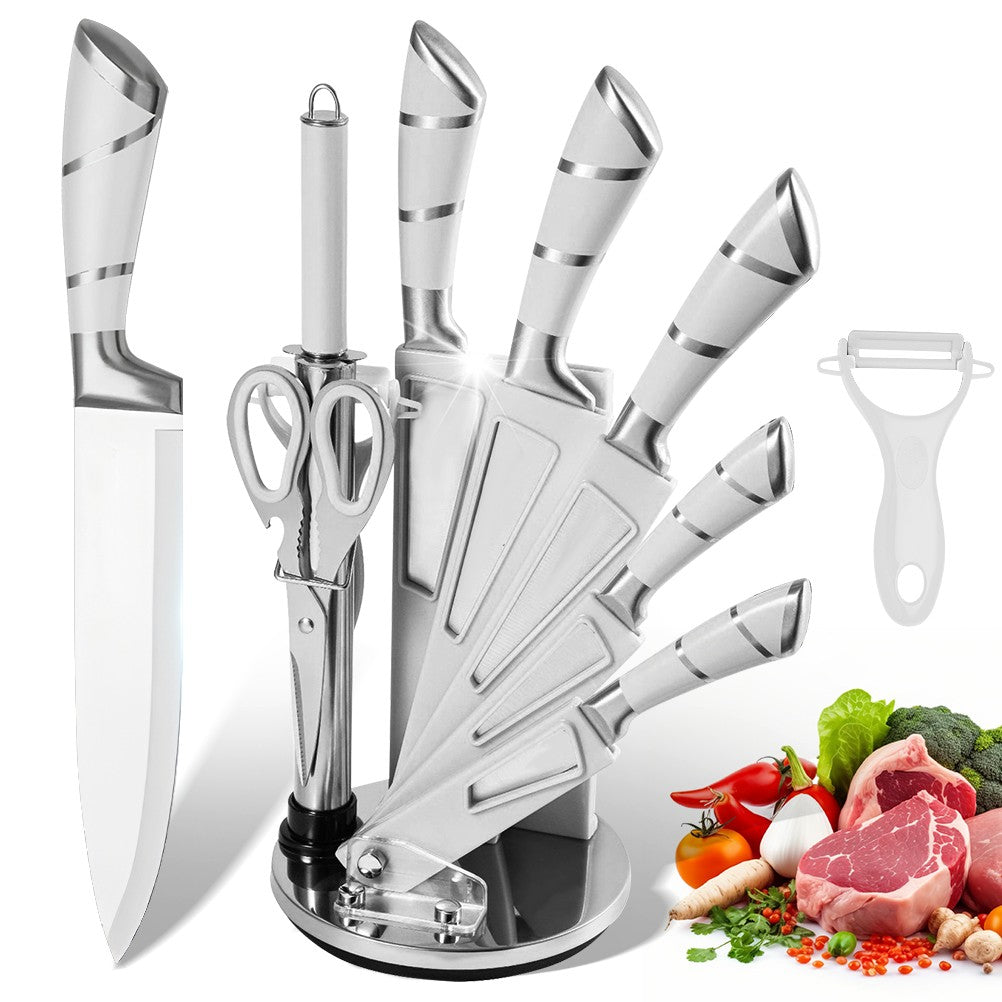 Conjunto de Facas de Cozinha ZENG de Aço Inoxidável com Cabo Oco Faca de Carne Faca de Cozinheiro Tesoura Faca de Pão Descascador de Frutas Suporte de Faca