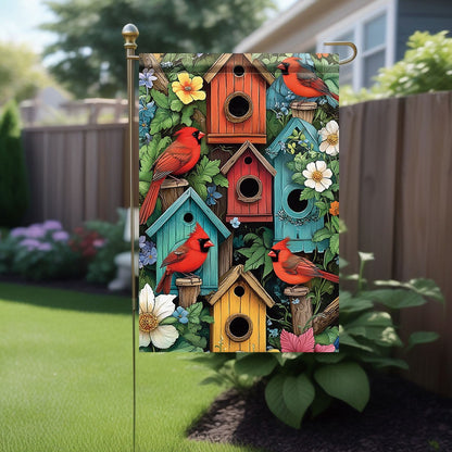 1pc Vibrant Cardinal Birdhouse Garden Flag - Double-Sided Polyester Lawn Flag, 11.81 x 17.72 Inches, Colorful Spring Nest Box De