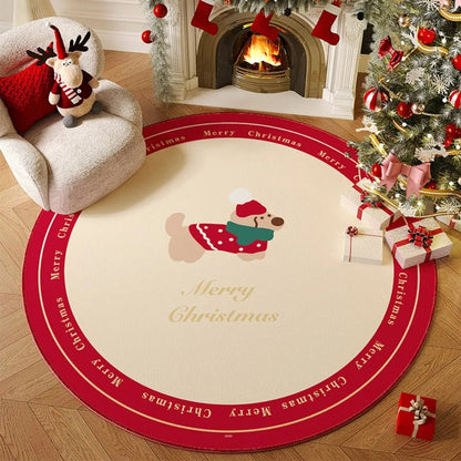 VIKAMA Christmas Atmosphere Round Rug Non-Slip Durable Living Room Sofa Mat Study Office Carpet Festive Home Decor