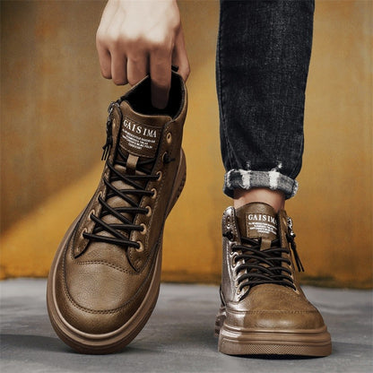 Leather Men Ankle Boots Fashion comfortable Men Sneakers Luxury British style High Top Shoes Men Platform Casual Shoes 2025 New