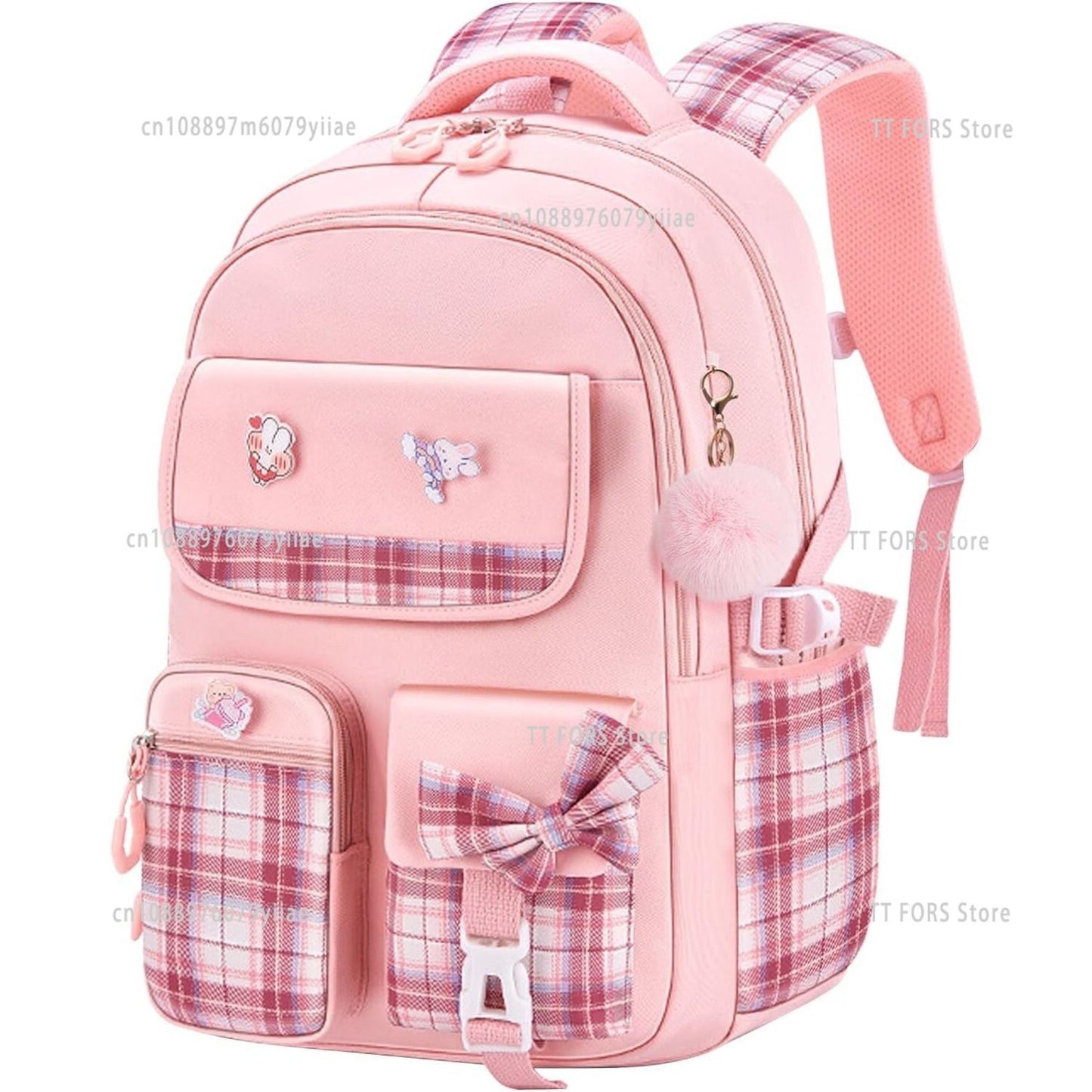 Mochila Escolar Infantil Feminina Xadrez Ergonômica Protege a Coluna Grande Capacidade Leve Impermeável