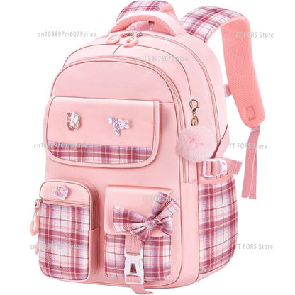 Mochila Escolar Infantil Feminina Xadrez Ergonômica Protege a Coluna Grande Capacidade Leve Impermeável