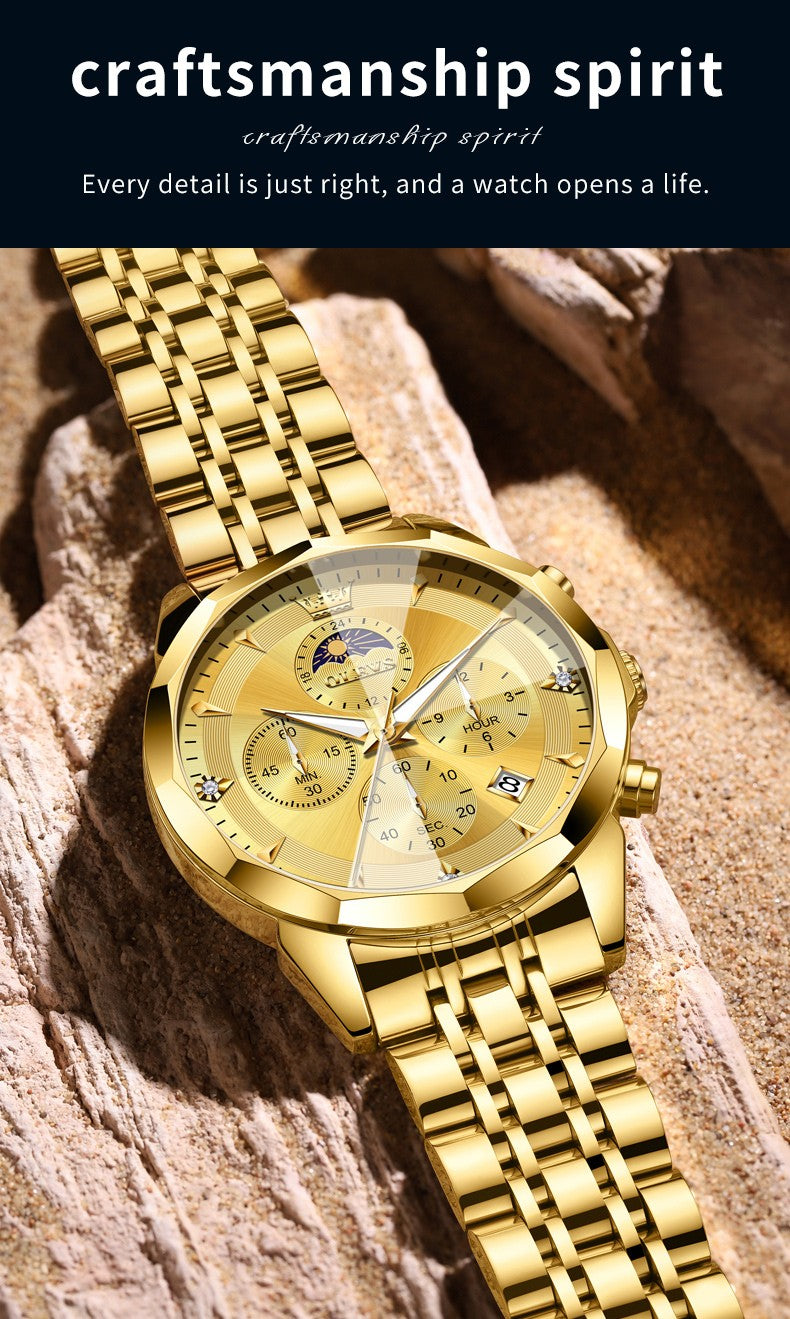 OLEVS Original Fashion Moon Phase Men's Watches Waterproof Chronograph Quartz Watch Stainless steel Calendar Brand Wristwatch