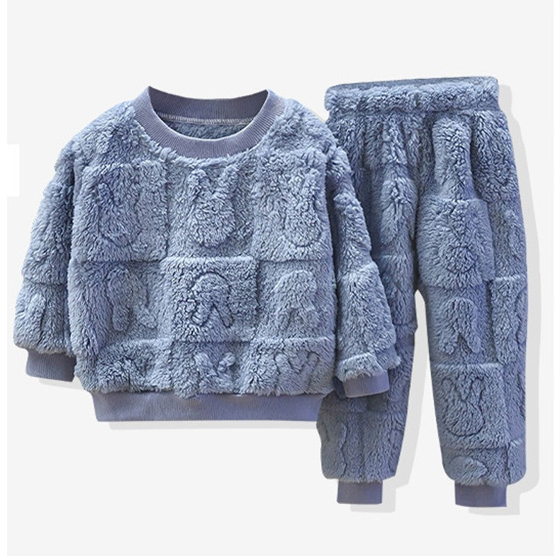 Conjunto de Pijama Infantil Quente Outono e Inverno Meninos e Meninas Roupas Grossas para Casa Roupas de Bebê de Pelúcia Roupas Infantis