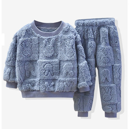 Conjunto de Pijama Infantil Quente Outono e Inverno Meninos e Meninas Roupas Grossas para Casa Roupas de Bebê de Pelúcia Roupas Infantis