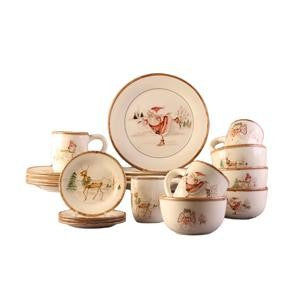 Christmas Twig Holiday Dinnerware Set – 20-Piece Christmas-Themed Earthenware Dinner Party Collection, Unique Gift Idea for Chri