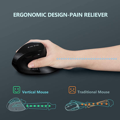 Mouse sem fio vertical Bluetooth para tablet, laptop e notebook, recarregável, USB, sem fio, ergonômico para destros
