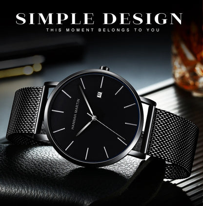Classic Bauhaus Design Men Watch Dark Blue  Japan Quartz Waterproof Stainless Steel Fashion Business Calendar Ultra Thin Watches