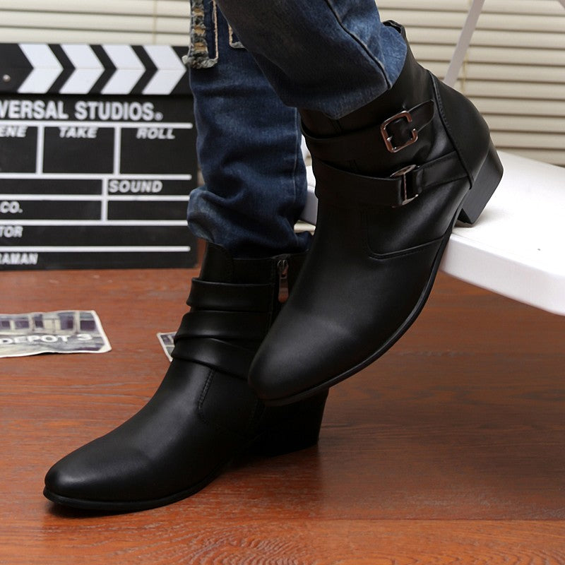 Hot Sale Luxury Chelsea Boots Men Pointed -toe Mens White Boots Black British Style High-heel Men Dress Boots Design Ankle Boot