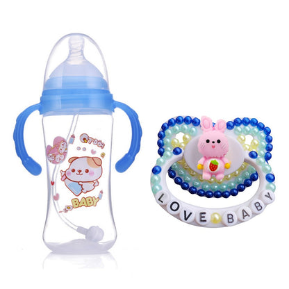 Handmade Adult Baby Pacifier Cute Bunny Silicone Dummy Adult Size Nipple Pacifiers With PP Milk Bottle For Girl, Boy