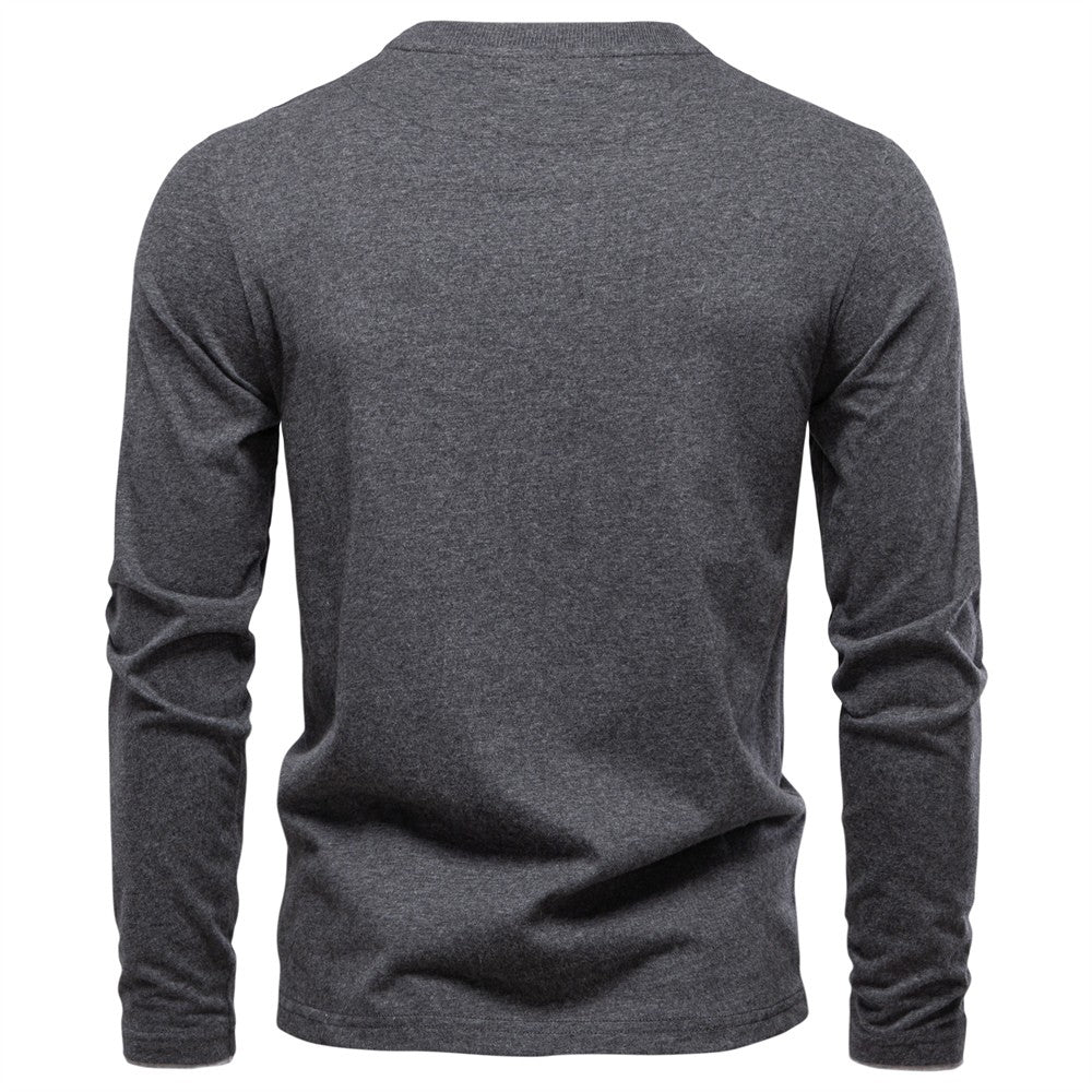 AIOPESON 100% Cotton T-shirt Men Casual Solid Color Long Sleeve Sweater Autumn Fashion High Quality Henley Collar Mens T-shirts