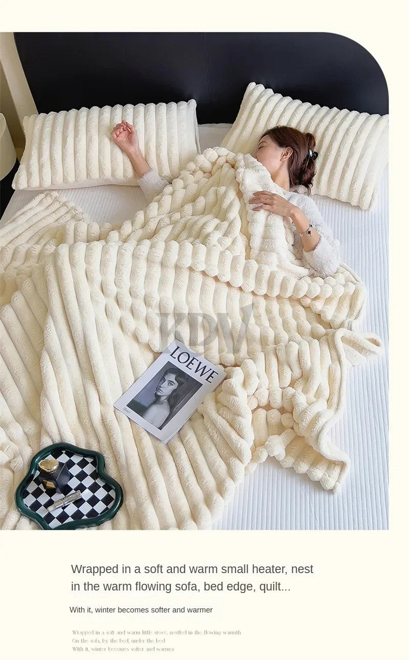 Luxury Soft Faux Rabbit Fur Throw Blanket Fluffy Warm Solid Color Plush Blanket for Sofa Bed Single Double Spring Autumn Plaid