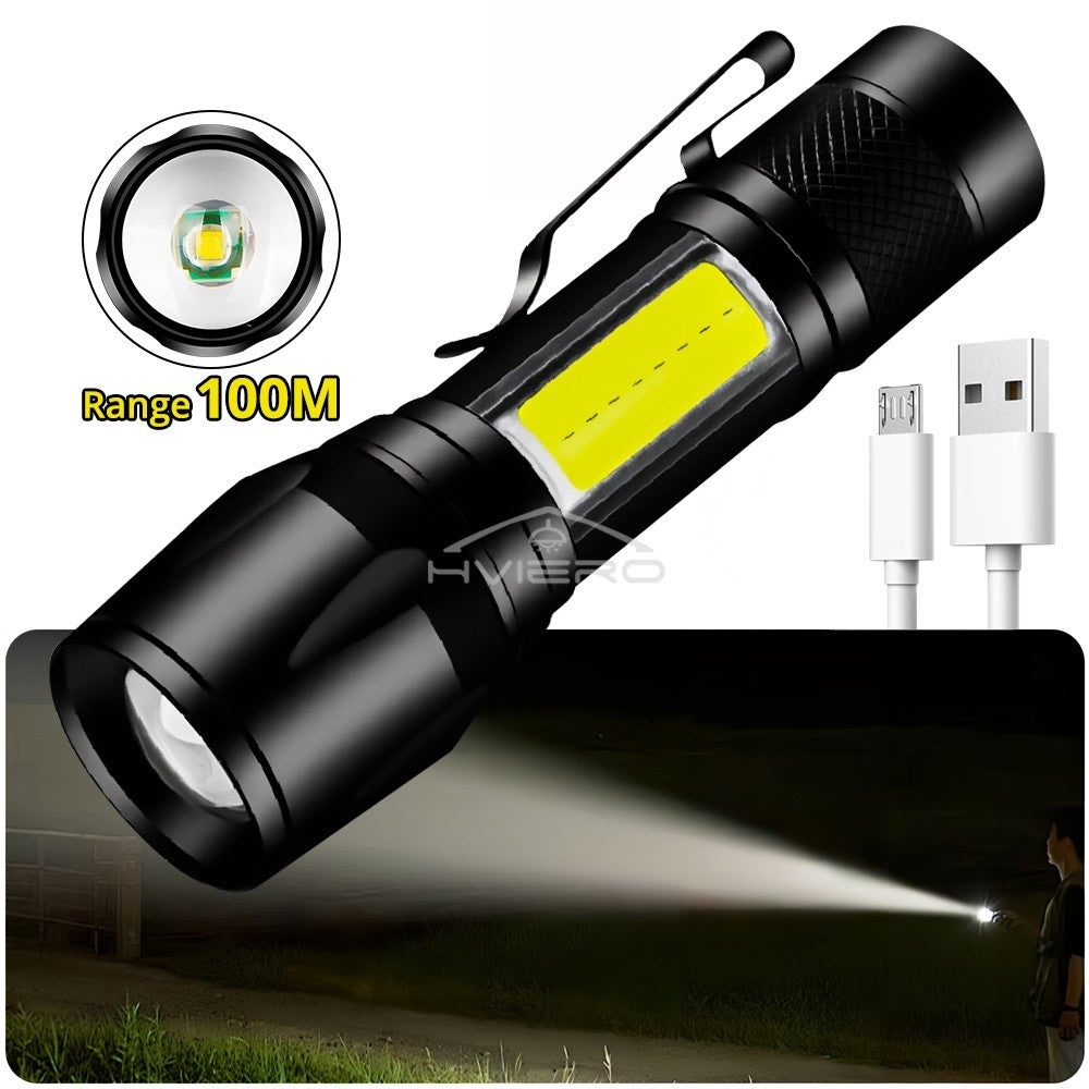Flashlight Battery Charge Mini Led 3W Focus Adjustable Side Lamp Convenient Waterproof T6 Light Ultra Bright For Camping Hiking