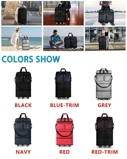 Foldable Travel Bag Hand Carry Duffel Bag with Wheels Expandable Rolling Travel Bag Large Capacity Waterproof Luggage Bag