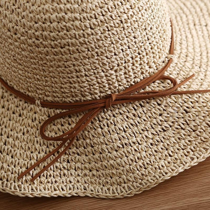 Holiday Sle Beach Fisherman Hat Seaside Sun Protection Sun Hat Large Brim Bow Woven Straw Hat Women Panama Chapeau Korean