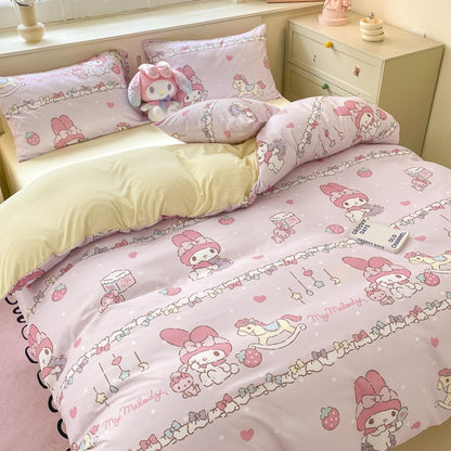 New Sanrio Hello Kitty Bedding Set Cotton Kuromi Melody Bedding Double Pillowcase Bed Linens Girl Dorm Bedclothes Home Textile