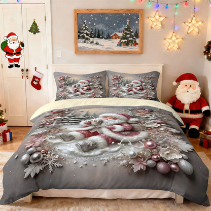 3pcs imitation relief Christmas Santa Claus Merry Christmas, print coreless bedding set multi size bedroom bedding decoration