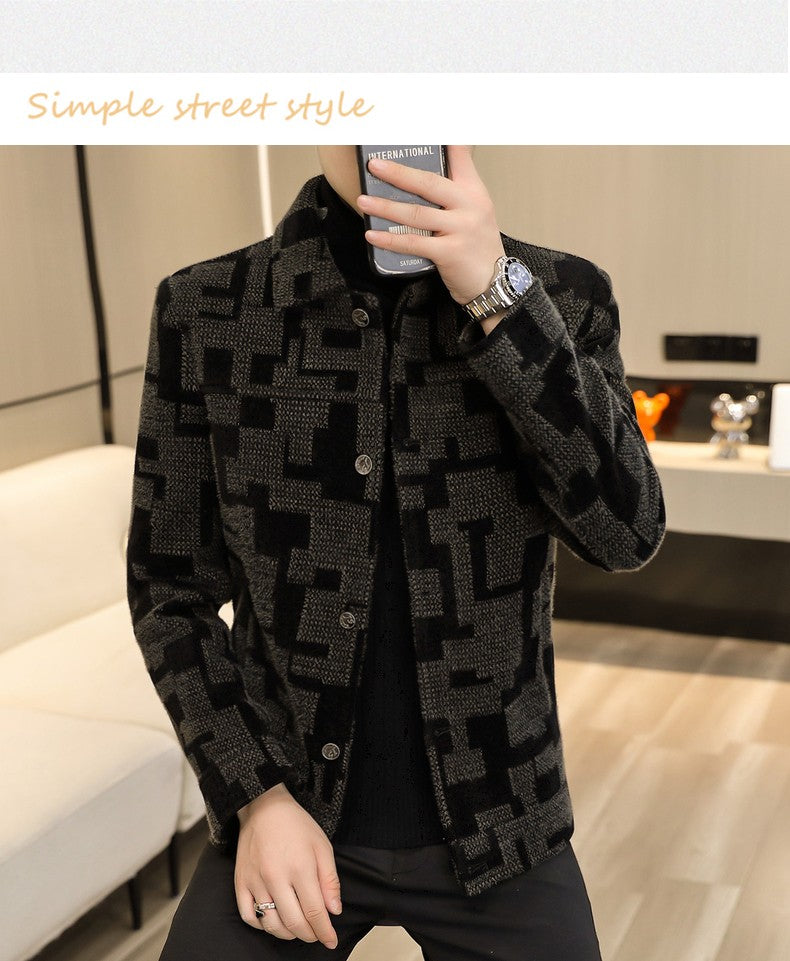 Winter Thicken Warm Wool Blends Jacket Men Fashion Plaid Casual Coat Slim Lapel Streetwear Overcoat Social Men Clothing 2022