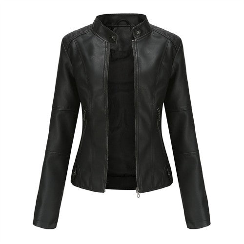 Red Women's PU Jacket, Vertical Collar Zipper Motorcycle Leather Coats,  Fashion Casual Coat Female Outerwear, Black Purple Top.